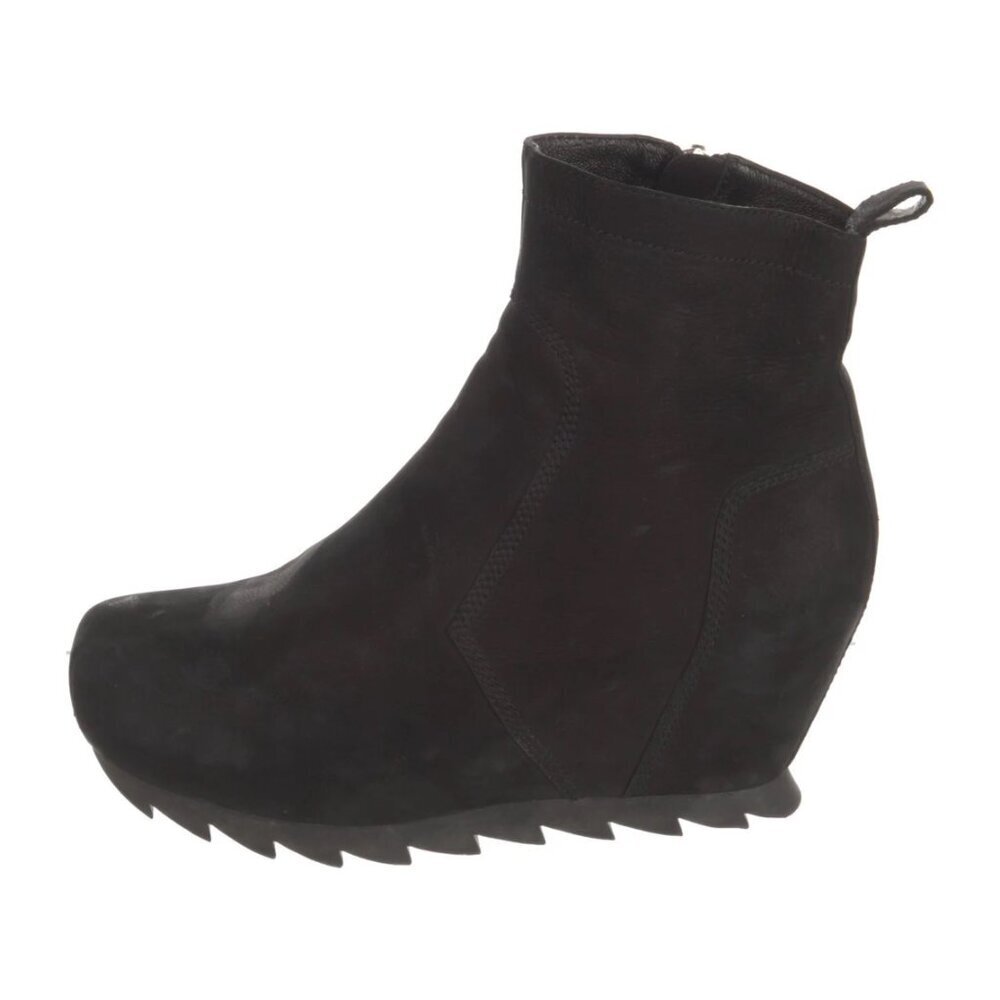 CAMILLA SKOVGAARD Platform Wedge Bootie Square Toe Black Nubuck Leather Size 37